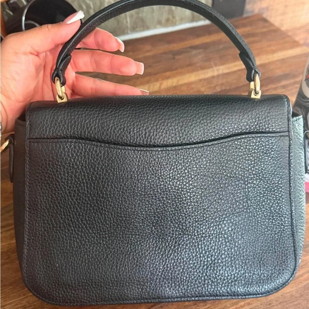 Coach Black Pebbled Leather Top-Handle Satchel with Gold Turnlock great cond